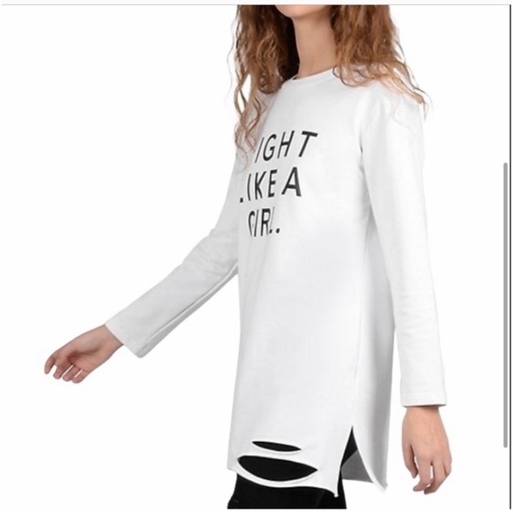 Molly Brachen casual motivational graphic white distressed sweatshirt medium - Picture 2 of 11